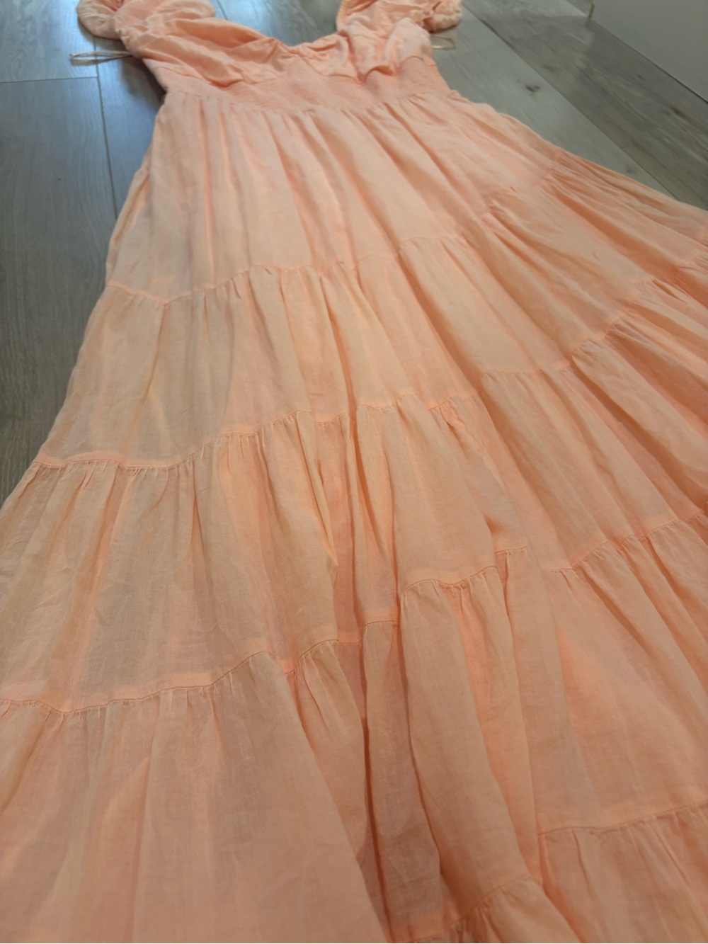 Free People Peach Tiered Maxi Dress with Puff Sleeves - Picture 6 of 13